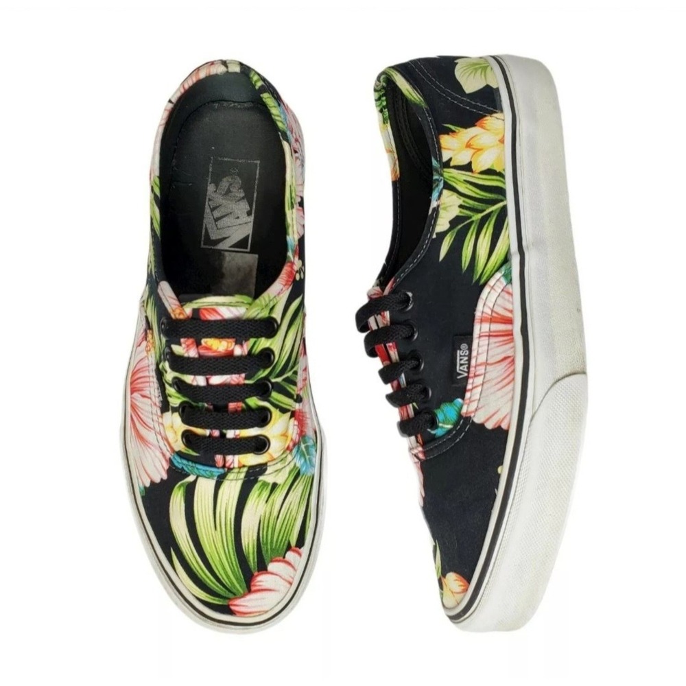 Vans Authentic Lo Pro Women's Size 6 Black Tropical Floral Sneakers‎ Skate Shoes